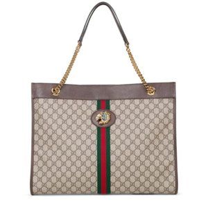 Gucci Rajah Tiger Large Tote Lion Beige Logo GG Bag Italy Handbag Brown NEW